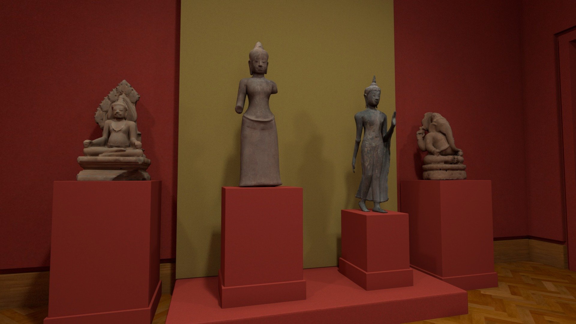 This virtual gallery is a combination of two things: our curator's and our exhibition designer's vision for the fall 2020 gallery remodel; and the sculptures for which we have made 3D models 3d model