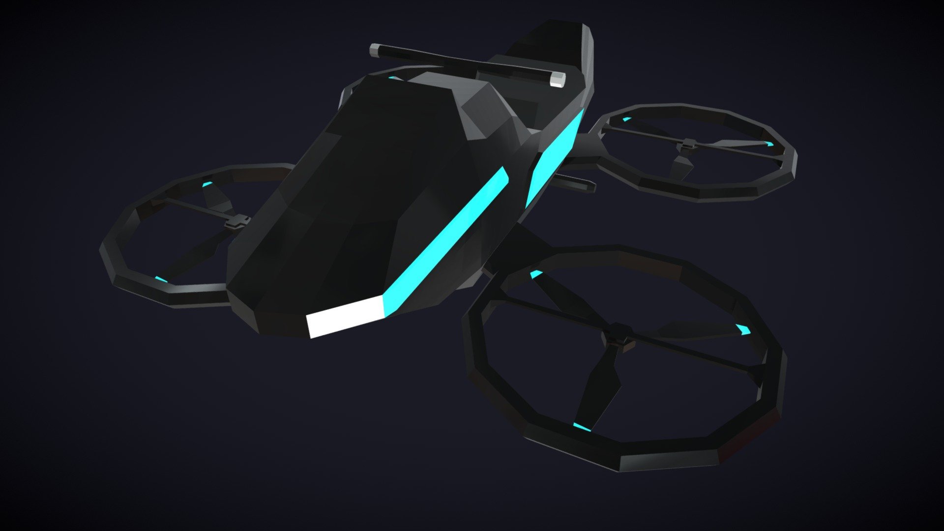 A lowpoly hoverbike, a combination of a motorcycle and a drone. You could use it for a lowpoly scifi game or a scifi scene of a video. Maybe you could use it for a racing game or a scifi cop-game. The model is created in Blender and rendered in Cycles 3d model