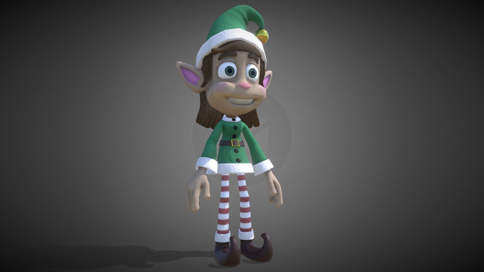 A Holiday Elf character model based off of several references found online.  All modeling was done in Maya, texturing done in Substance Painter, with animation done in Mixamo 3d model