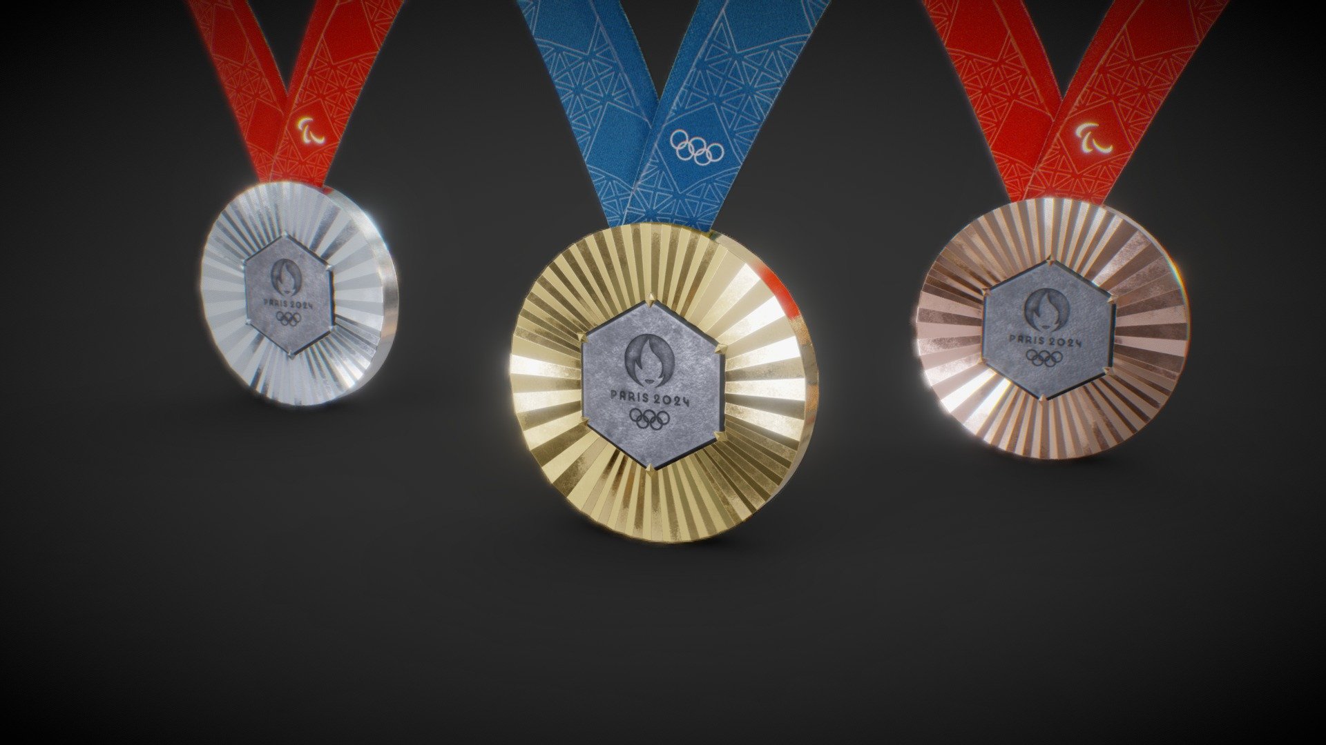 The medals for the Paris 2024 Summer Olympics will have a unique design featuring a piece of the original iron from the Eiffel Tower, symbolizing a strong connection to one of France's most iconic landmarks. The medals will incorporate a hexagon-shaped piece of iron, echoing the contours of mainland France, and are intended to be a memorable souvenir for the athletes. This iron comes from maintenance offcuts of the Eiffel Tower, ensuring each medal contains a bit of French history.

Subdivision ready model High Quality 4K PBR textures For all 3 Gold, Silver, Bronze Medals
High poly Model and 3D Printing file are included in the Additional files

Perfect for any Purpose
Feel free to DM me for any question or custom requests :) - Official Paris 2024 Summer Olympics Medals - Buy Royalty Free 3D model by Deftroy 3d model