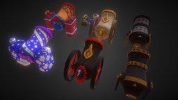 Stylized Cannons and Round shots for Games ancient, assets, vr, ar, toony, glow, colorfull, game-ready, cannons, weapon, lowpoly, gameasset, free, stylized, war