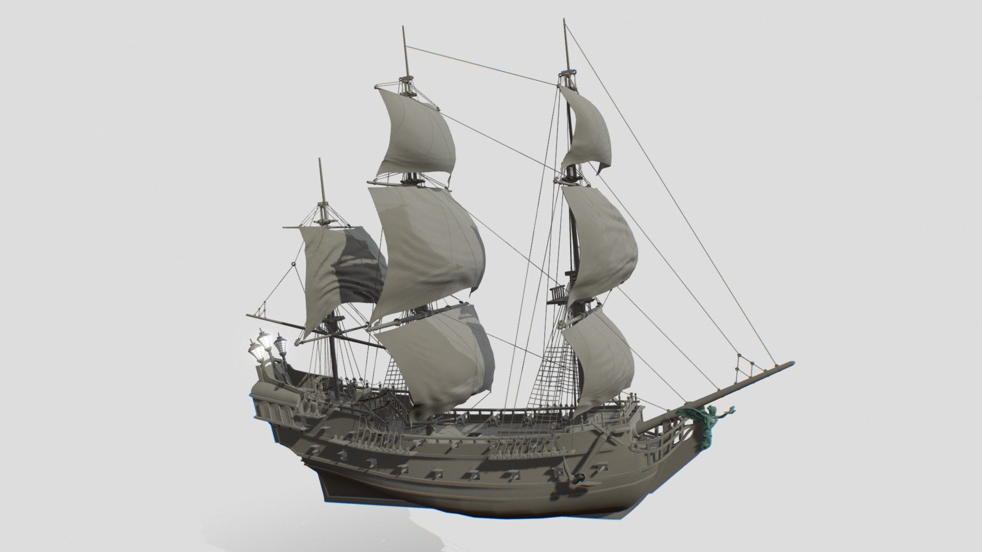 Detailed model of Jack Sparrow's boat in pirates of the caribbean : the black pearl - black_pearl_ship_model - 3D model by Deni Kaharudin (@kaharu292) 3d model