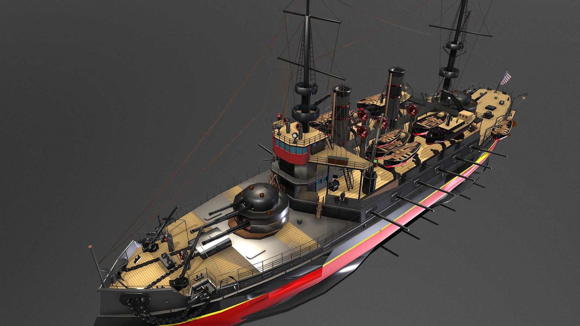 US NAVY 1891 Standard Battleship - Download Free 3D model by CloudHub 3d model