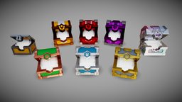 Treasure Chest Tiers crate, bronze, ruby, chest, epic, legendary, silver, treasure, diamond, loot, amber, amethyst, tiers, gacha, substance, asset, game, lowpoly, mobile, 3ds, wood, animation, free, gold, royal, gameready