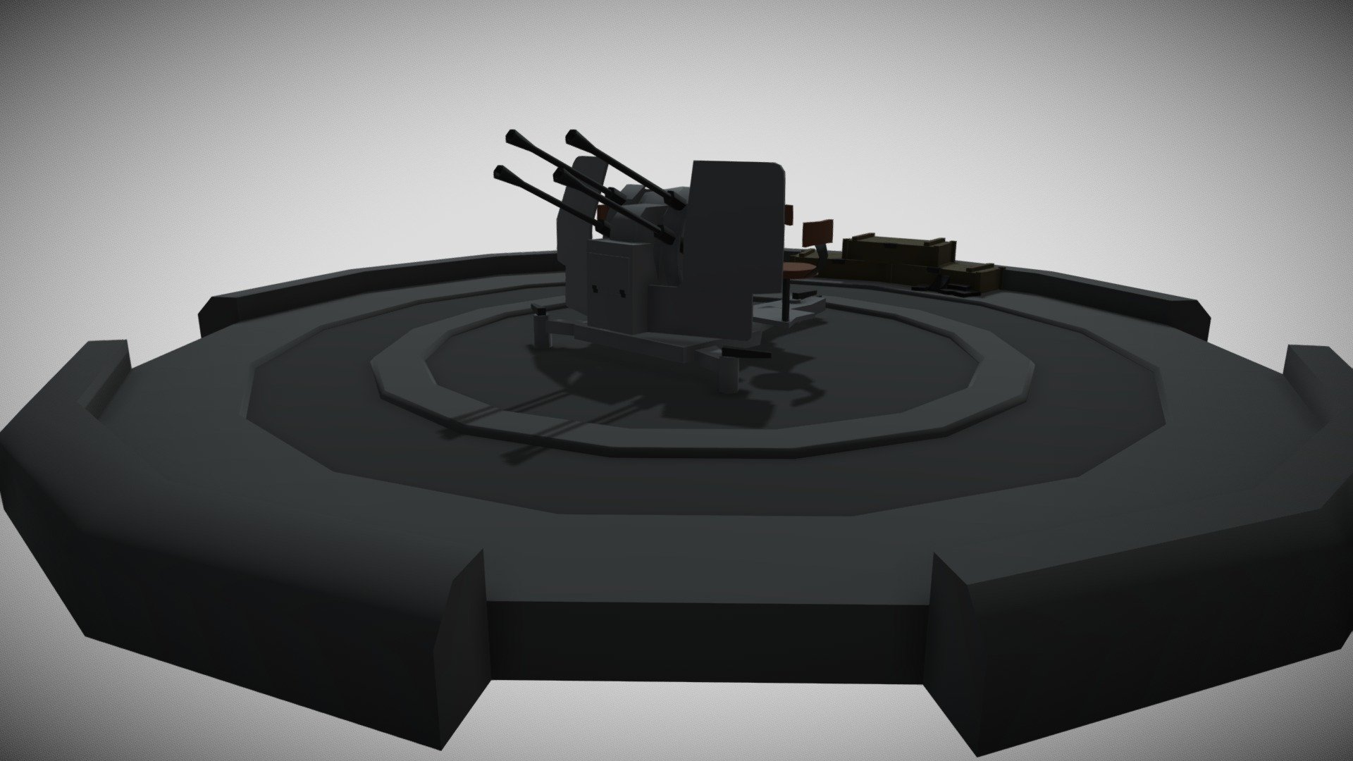 [Low poly scene] 2cm Flakvierling 38

2cm Flak-Vierling 38 - Wehrmacht anti-aircraft gun of the Second World War, consisting of four synchronized barrels of 2 cm Flak 38 anti-aircraft guns. Developed in 1938, the 2 cm Flak 38 was originally used on ships of the navy, but was later adopted in other branches of the Wehrmacht. The Flak-Vierling 38 is an anti-aircraft machine gun of four 2 cm Flak 38. It was widely used as a defensive weapon against low-flying aircraft and light armored vehicles.

This is a ready-made game model in minimal low poly detail on the WW2 theme.
 - [Low poly] 2cm Flakvierling 38 - Download Free 3D model by Stafford (@Emilor) 3d model