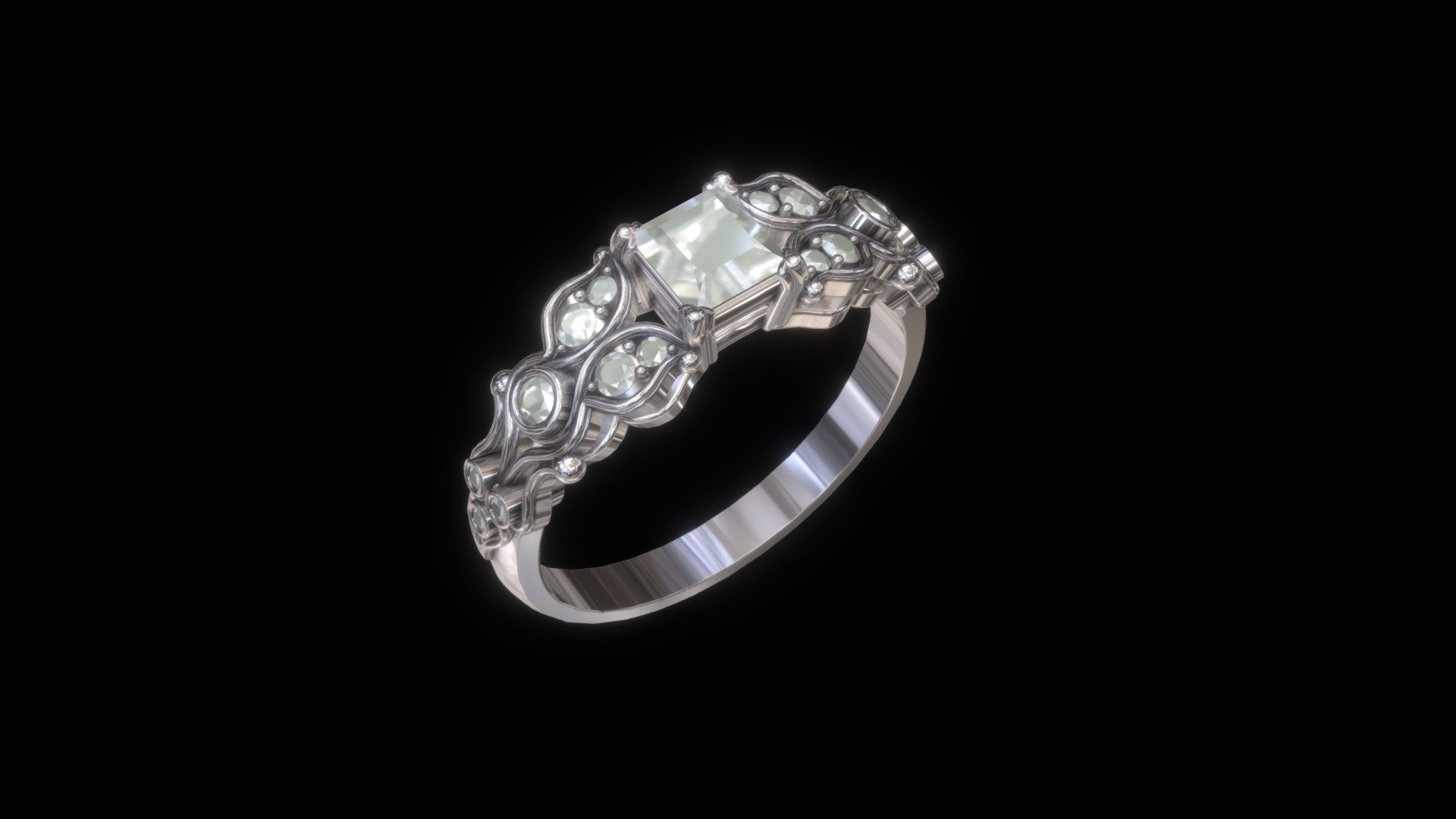 Ring with princess cat diamond - 3D model by inceptum 3d model