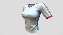 Female Tennis Soccer Running Sports Top red, white, football, fashion, girls, top, clothes, sports, soccer, stripes, womens, tennis, running, jersey, wear, athletics, pbr, low, poly, female