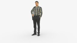 Man In checkered shirt bag on side 0832 style, shirt, people, clothes, miniatures, realistic, checkered, success, character, 3dprint, model, man