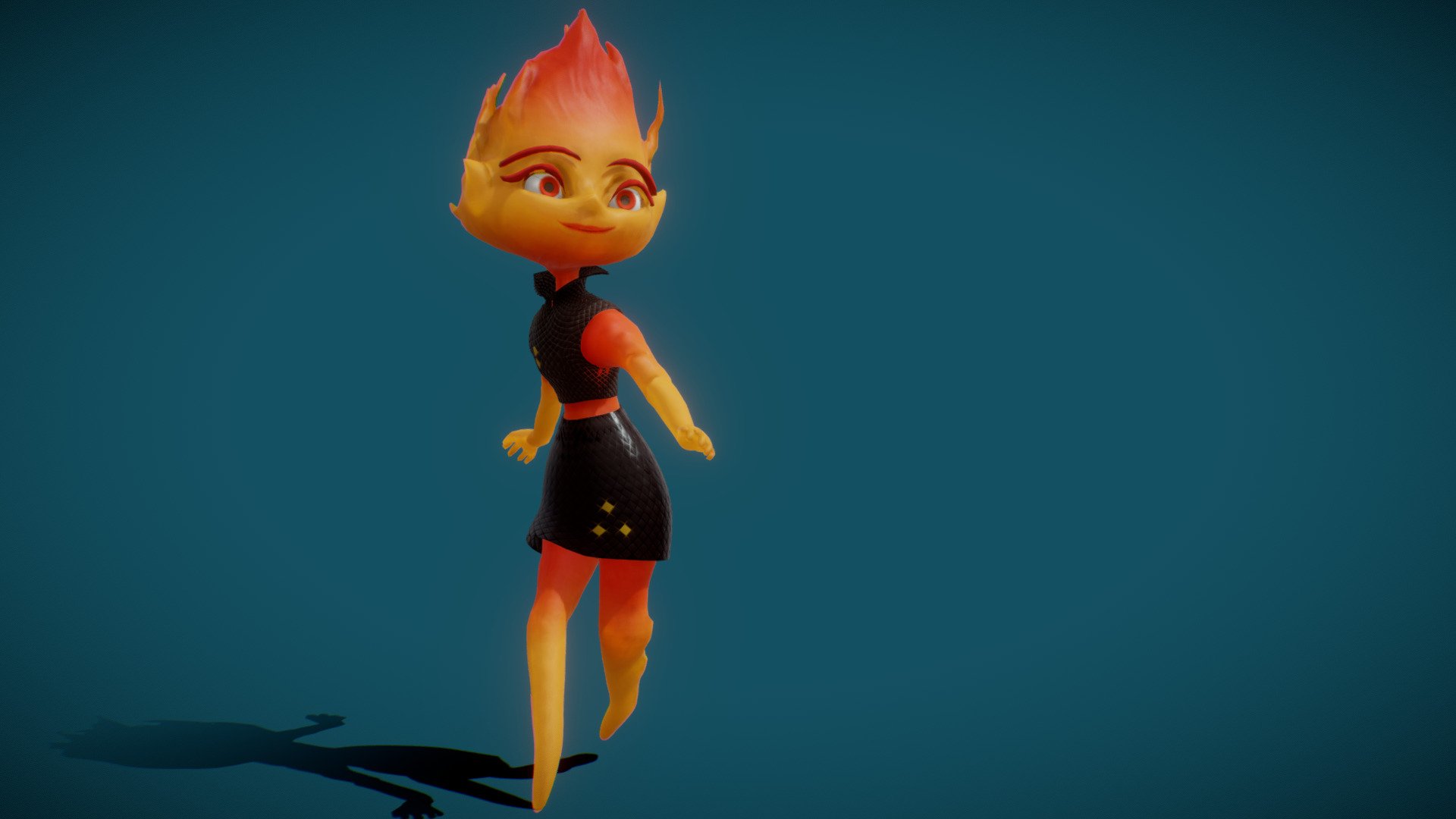 Ember Lumen fan art from Elemental

Textured
Mapped
Rigged
Animated 

PBR: 
Model rigged and textured ready for animating

Rig for: 3Dsmax, Unreal, Blender, Maya and Iclone

Zip file contains obj, iavatar and fbx format with textures.
Test animation included

Ember Lumen, a tough, quick-witted fire element who loves working at her family's convenience store in Fire Town, but has trouble controlling her explosive temper.

If you have any questions please don’t hesitate to contact me. 
I will respond you ASAP.
I encourage you to check my other 3D models 3d model