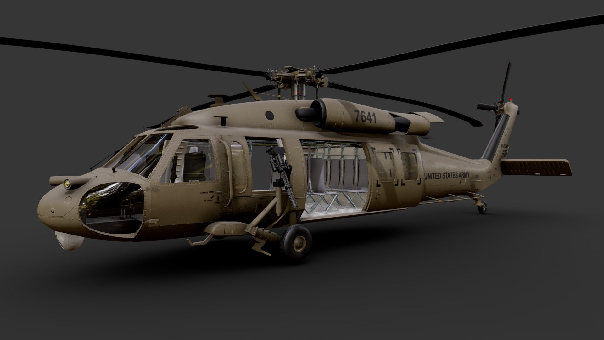 UH-60 Black Hawk US Army




Detailed cockpit instruments

Baked textures

8k textures for main body 

4k textures for everyting else

This model also Includes the following textures skins




U.S Customs and Border Protection

Ambulance

U.S Coast Guard

U.S Navy

Colombian Police

L.A County Fire

US Army
 - Sikorsky UH-60 Black Hawk US Army - Buy Royalty Free 3D model by luisbcompany 3d model