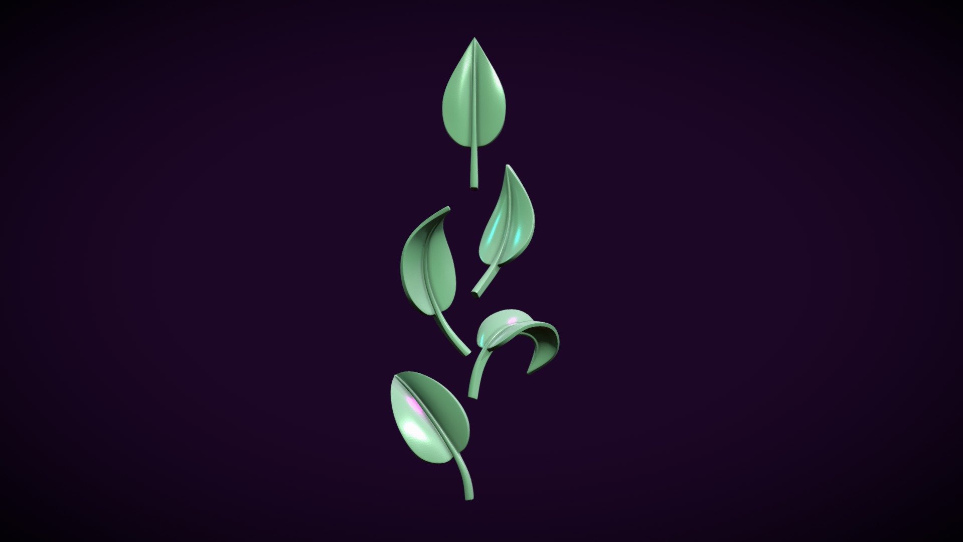 Print ready leaves.

Measure units are millimeters, one leaf is about 38 mm in length.

Mesh is manifold, no holes, no inverted faces, no bad contiguous edges.

Available formats: .blend, .stl, .obj, .fbx, .dae - Five Leaves - Buy Royalty Free 3D model by Skazok 3d model