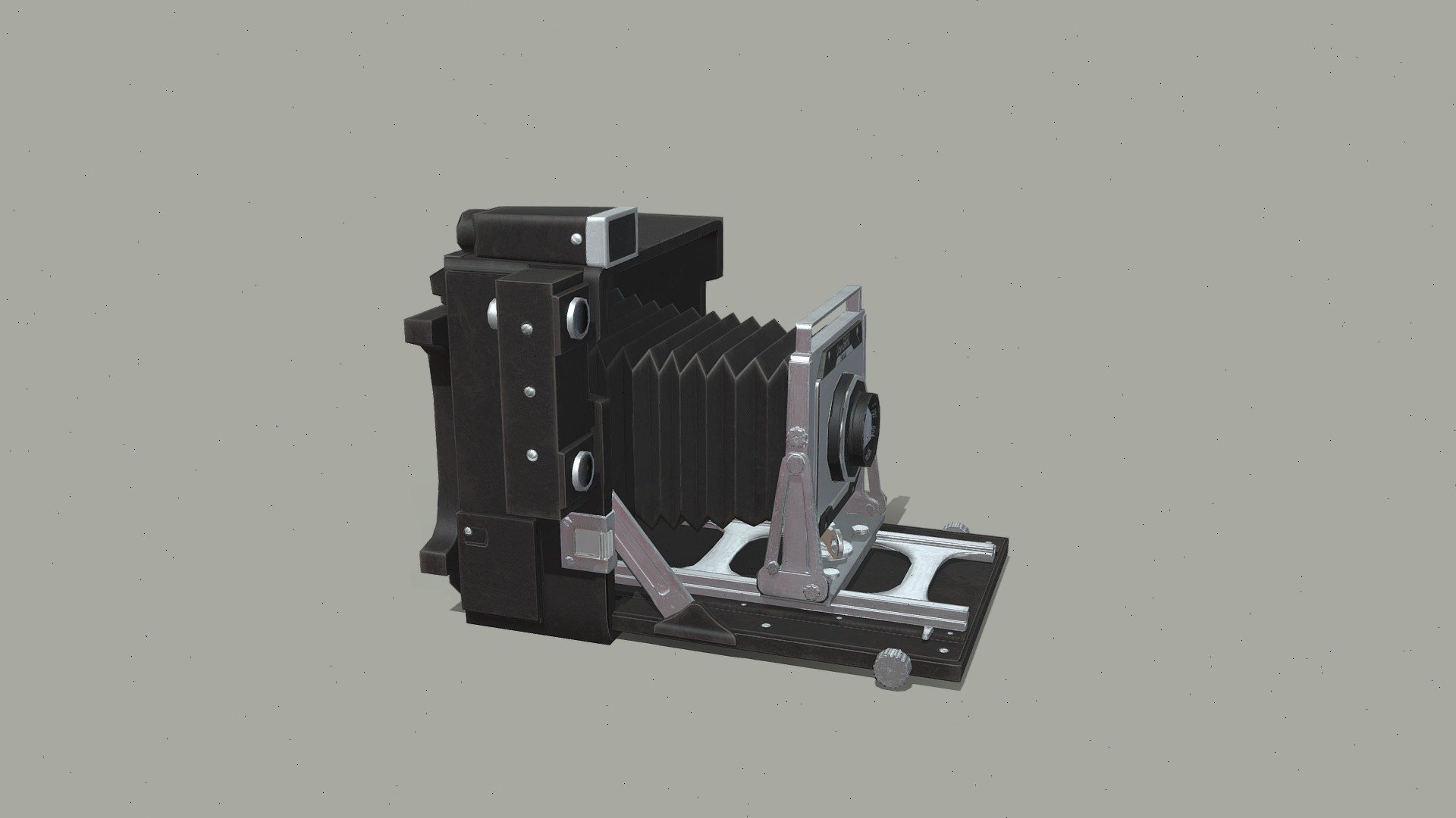 Old Folding Camera, specifically inspired by the Crown Graphic Special camera 4x5 Graflex Xenar. Modelled High poly in zbrush and Low poly in Maya at 2693 tris. Textured in Substance Painter. 
Thank you:) - Old Folding Camera - 3D model by kotelev 3d model