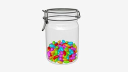 Jar with jelly beans 01 food, bowl, lid, candy, snack, jelly, bean, colorful, assorted, confectionery, glass, 3d, pbr