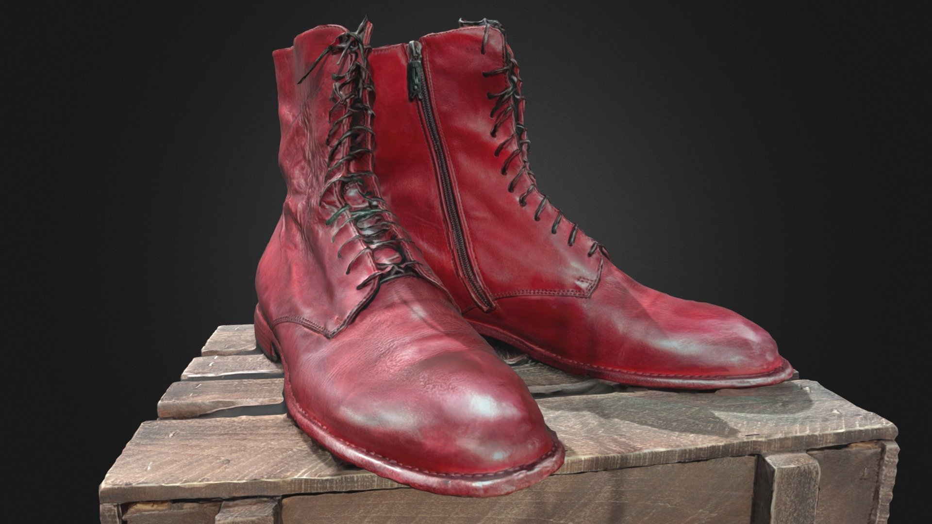Pair of red shoes on a vitage crate 3d model