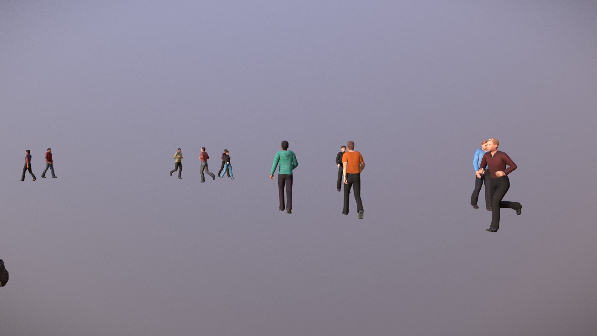 A little crowd test under 3D Studio Max.
You can see running people and walking people looking
all different 3d model