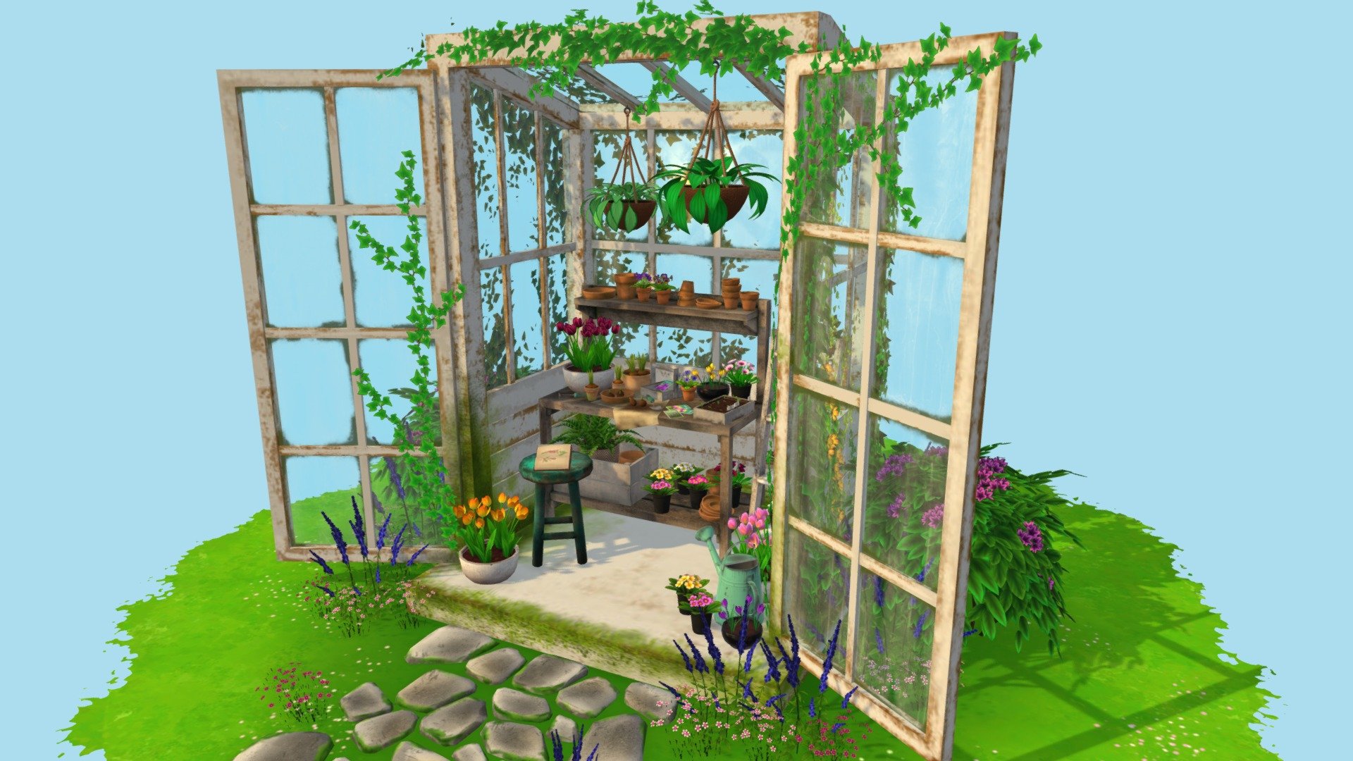 Small, cozy garden - Tiny greenhouse - 3D model by Elen (@Kitty999) 3d model