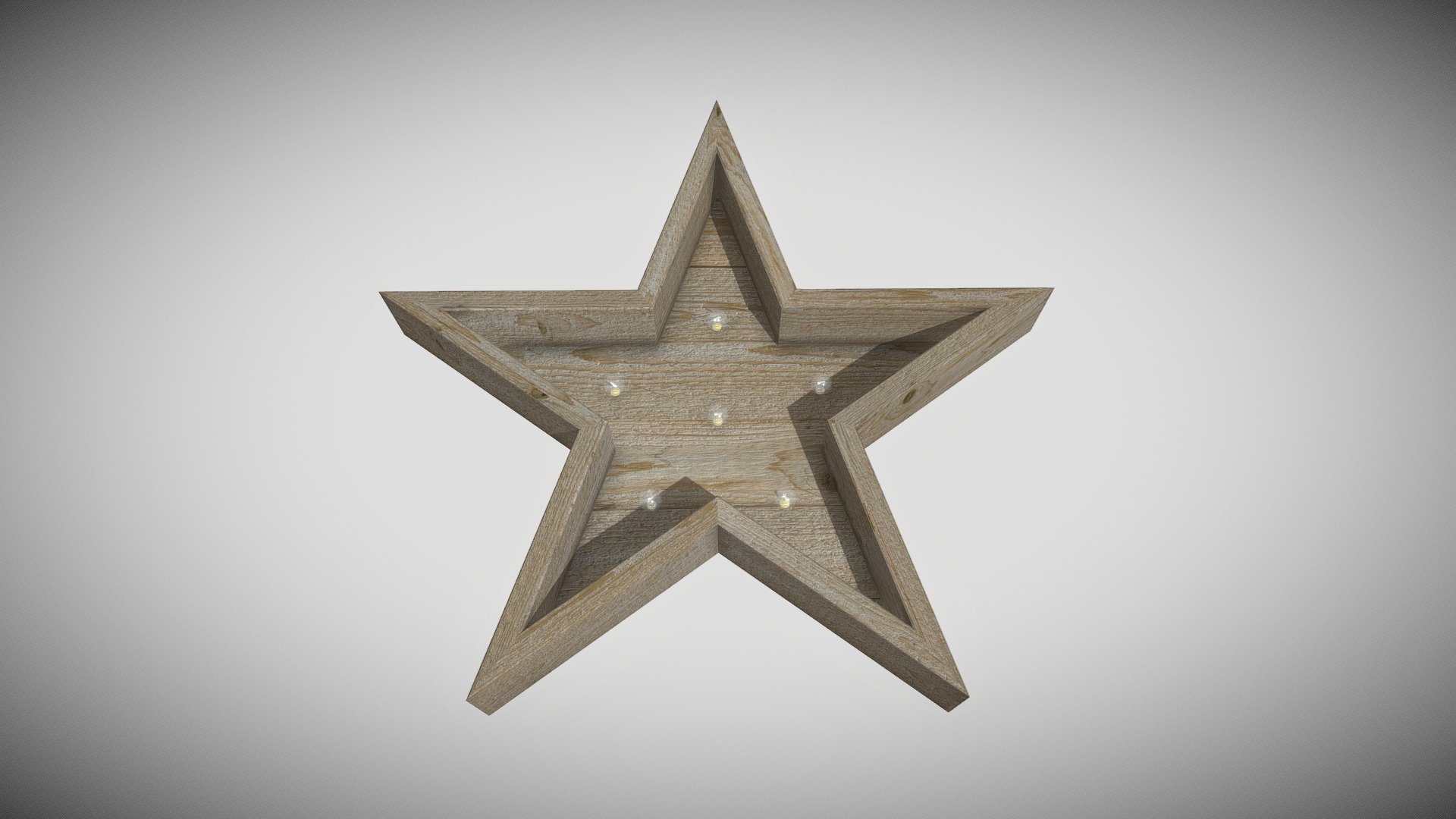 Rustic wooden star with small round light bulbs 3d model