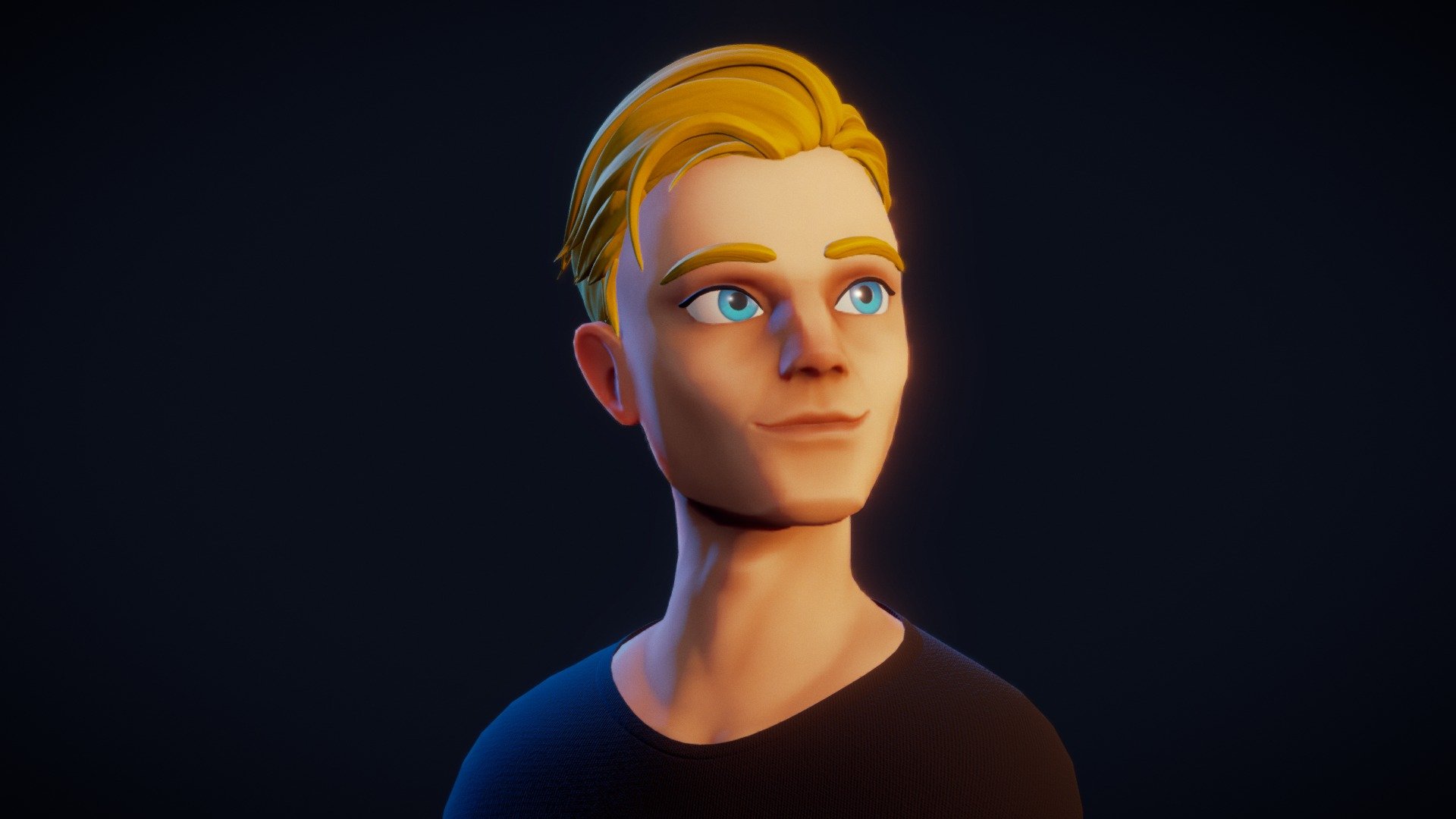 Stylized teenage boy portrait

This model got inspired by fortnite, zelda and overwatch characters, it's a low poly baked model, so it would be rigged and animated 3d model