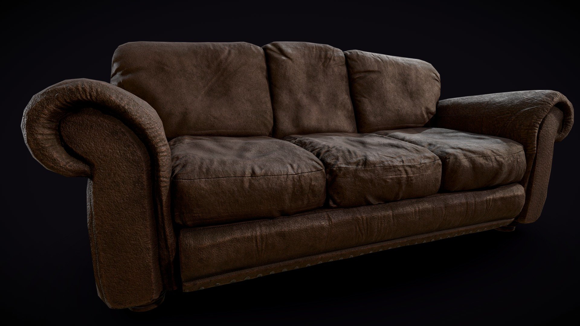 4K TEXTURES, PLEASE VIEW WITH HD TEXTURES (NOT SD) FOR FULL RES 
This Package is PBR Metallic Roughness specified.

IMPORTANT: IF YOU NEED OTHER TEXTURES, AFTER BUYING I CAN PROVIDE THE FOLLOWING (CAN'T UPLOAD BECAUSE OF SKETCHFAB'S LIMIT OF 1GB): *ARNOLD 5 (AI STANDARD), CORONA, MESH MAPS, PBR SPECULAR GLOSS, UNITY 5 (STANDARD SPECULAR) &amp; VRAY.  IF YOU NEED A TEXTURE ATLAS FOR UNITY SO THIS CAN BE USED WITH ONE MATERIAL, IT CAN BE DONE, IF YOU NEED 2K TEXTURES, IT CAN ALSO BE DONE.*

The sofa without Bottom Wooden Supports equals a total of 6002 Vertices, 11972 tri's, 5986 faces, 11972 edges.

The sofa with Bottom Wooden Supports equals a total of 7130 Vertices, 14212 tri's, 7186 faces, 14292 edges.

If imported into maya (OBJ), separate the mesh to get the different components to assign each component it's corresponding textures).

Feel free to modify (edges can be deleted without affecting uv's in maya for example), or re texture. Re-sale or giveaway of this model is prohibited 3d model