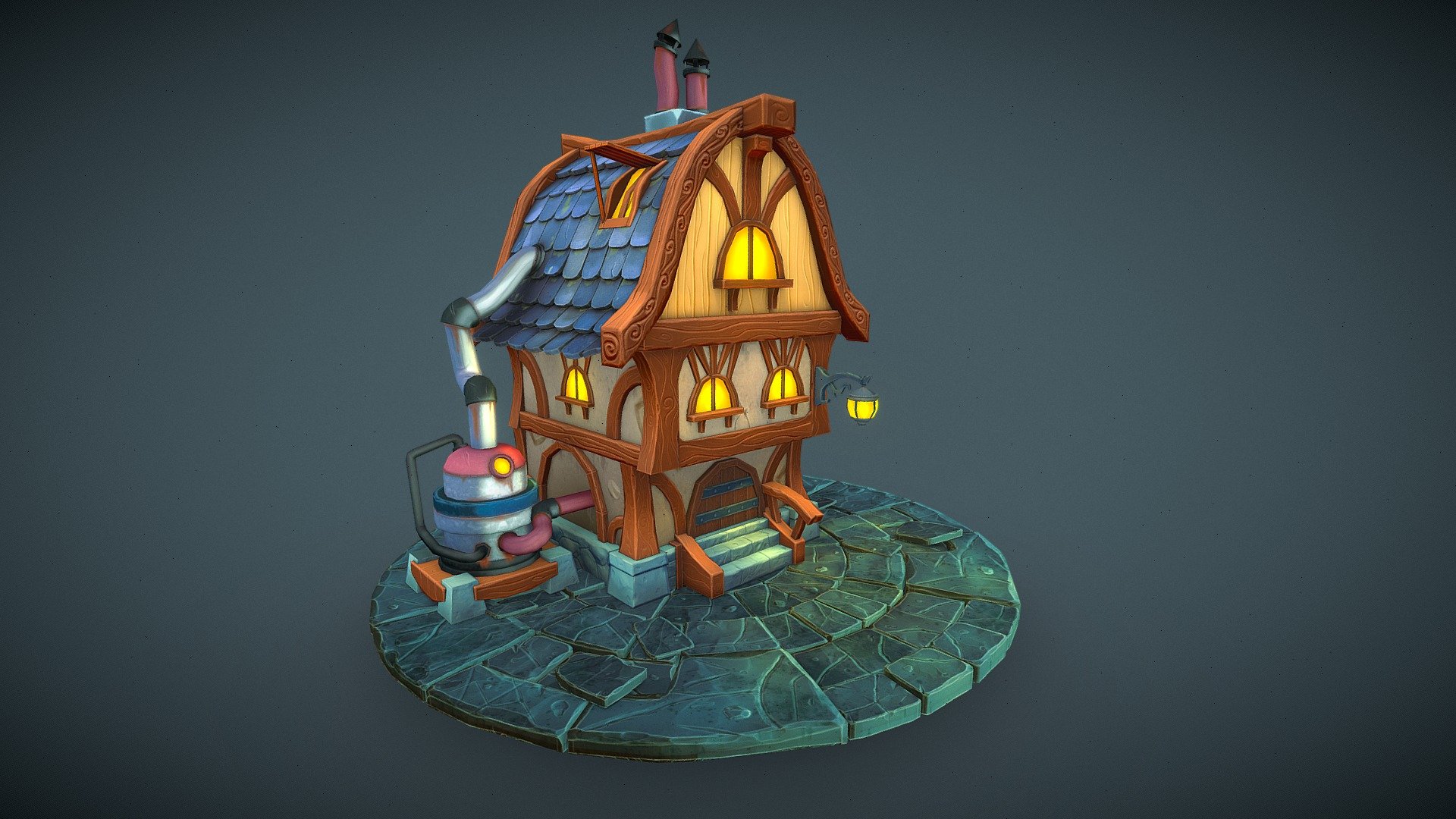 Model based on a amazing 2d concept wonderful artist by LDmitry Morozov's (https://polycount.com/discussion/156599/dmitry-morozovs-sketchbook). Modeled in Blender, painted using substance Painter and 3Dcoat.=) - public house - 3D model by Roman_Nilikovskii 3d model