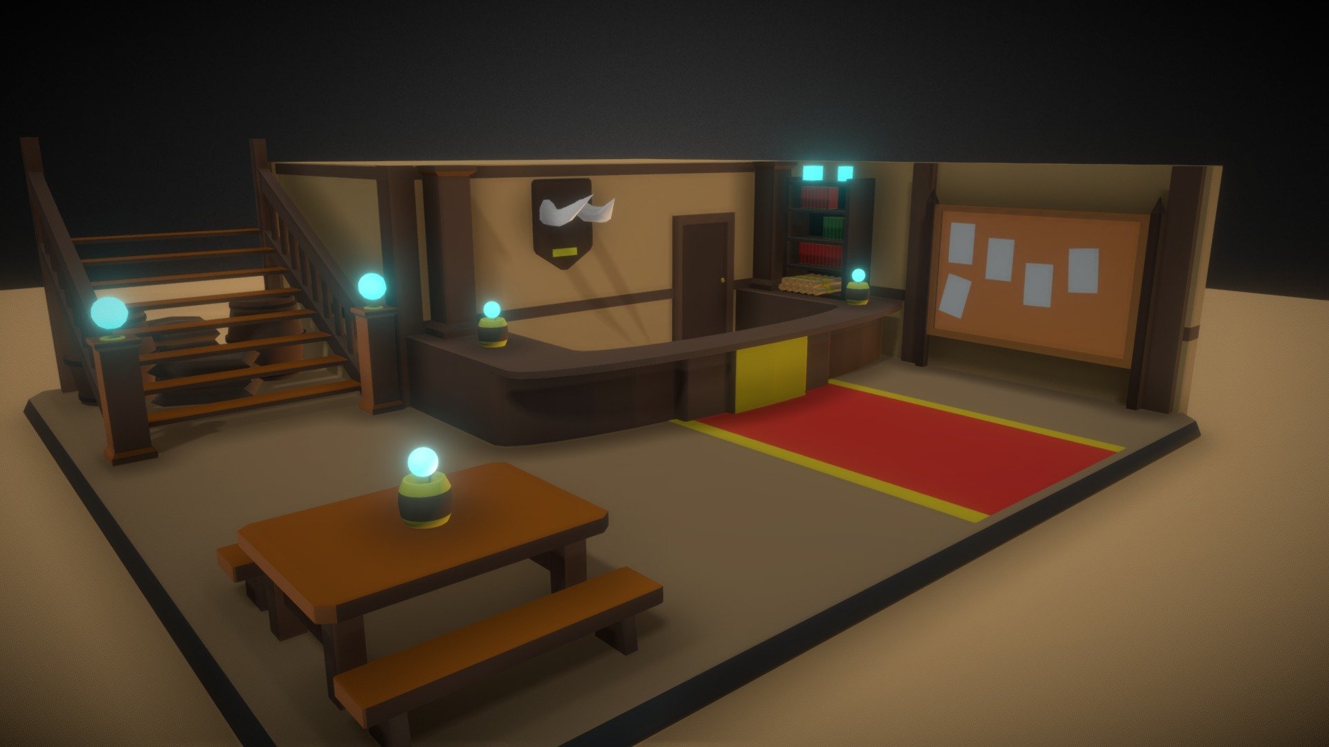 A simple guild reception area, inspired from several Isekai anime. 
Making it more like a magical guild with all the glowing orb.

Created with Blender - Guild Reception Area - Buy Royalty Free 3D model by The Design Wonderer (@TDW37) 3d model