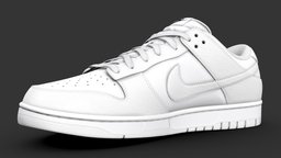 Nike Dunk Low Triple White Sneaker shoe, style, leather, fashion, clothes, foot, nike, trainer, sneaker, realism, outfit, sb, apparel, dunk, character, low, clothing