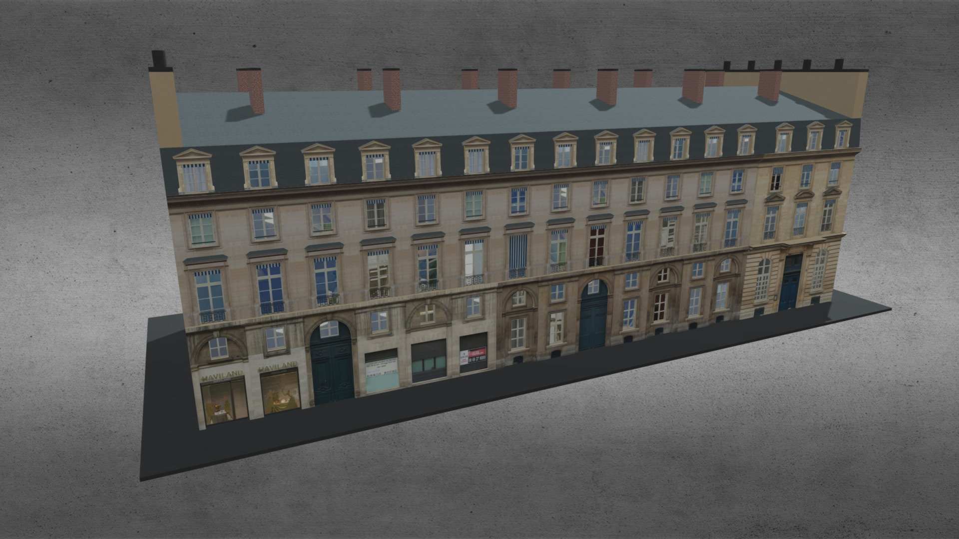 Typical Parisian Apartment Building 33
Originally created with 3ds Max 2015 and rendered in V-Ray 3.0. 

Total Poly Counts:
Poly Count = 21851
Vertex Count = 26802

Please Visit: https://nuralam3d.blogspot.com/2021/09/typical-parisian-apartment-building-33.html - Typical Parisian Apartment Building 33 - 3D model by nuralam018 3d model