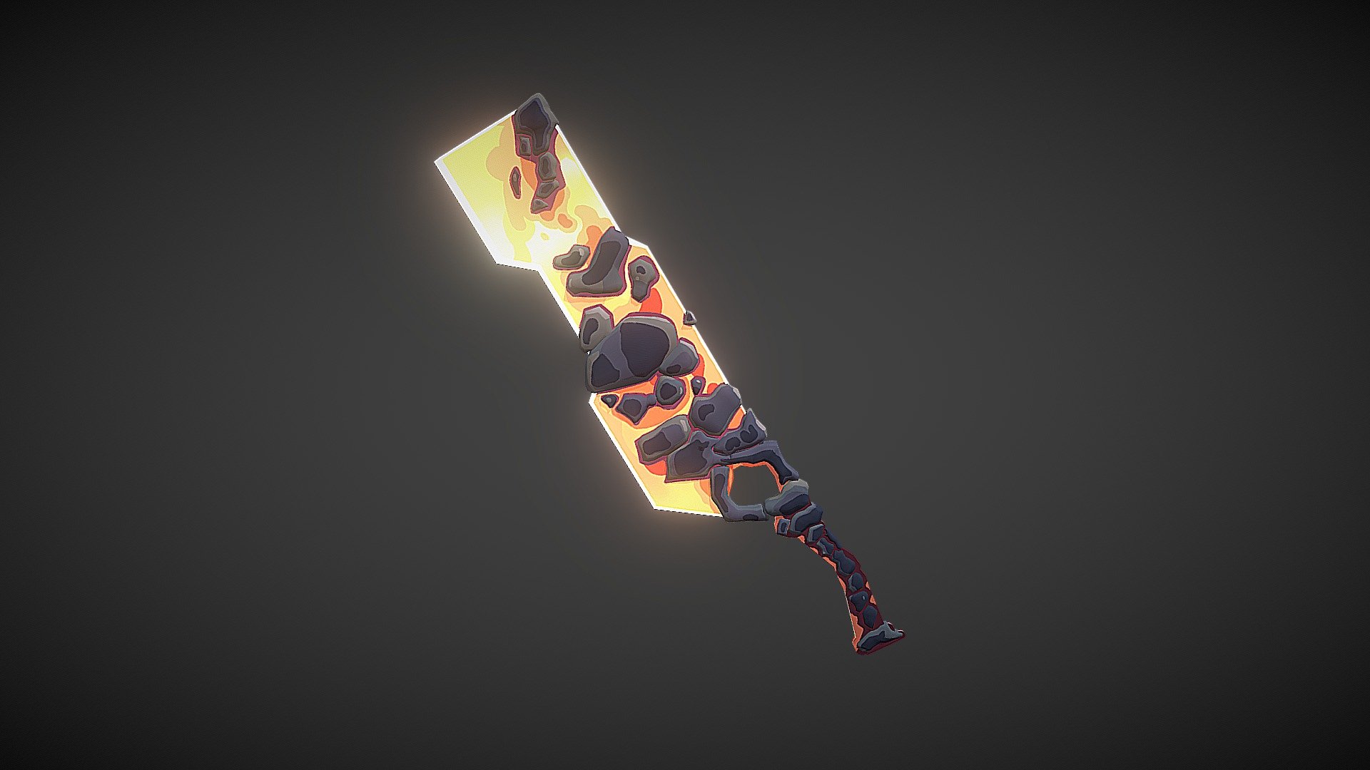 A Stylized Magma sword prop or asset. Perfect for any fantasy game with magyc weapons and with a Stylized style.
Rocks where SCulpted in Zbrush and retopologized in 3DCoat, the blade was modeled in Blender, textured in Substance painter. 4.386 faces 3d model