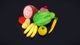 Bundle of Food food, fruit, hammer, apple, potato, banana, carrot, watermelon, vegetable, pomegranate, lowpoly