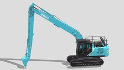 Kobelco SK210LC-10 Long Arm 15m track, excavator, work, digger, heavy, transport, road, build, mod, loader, mounted, crawler, modding, tractor, print, machine, 2, farming, tracked, asset, game, 3d, vehicle, low, poly, engineering, industrial, x-machine