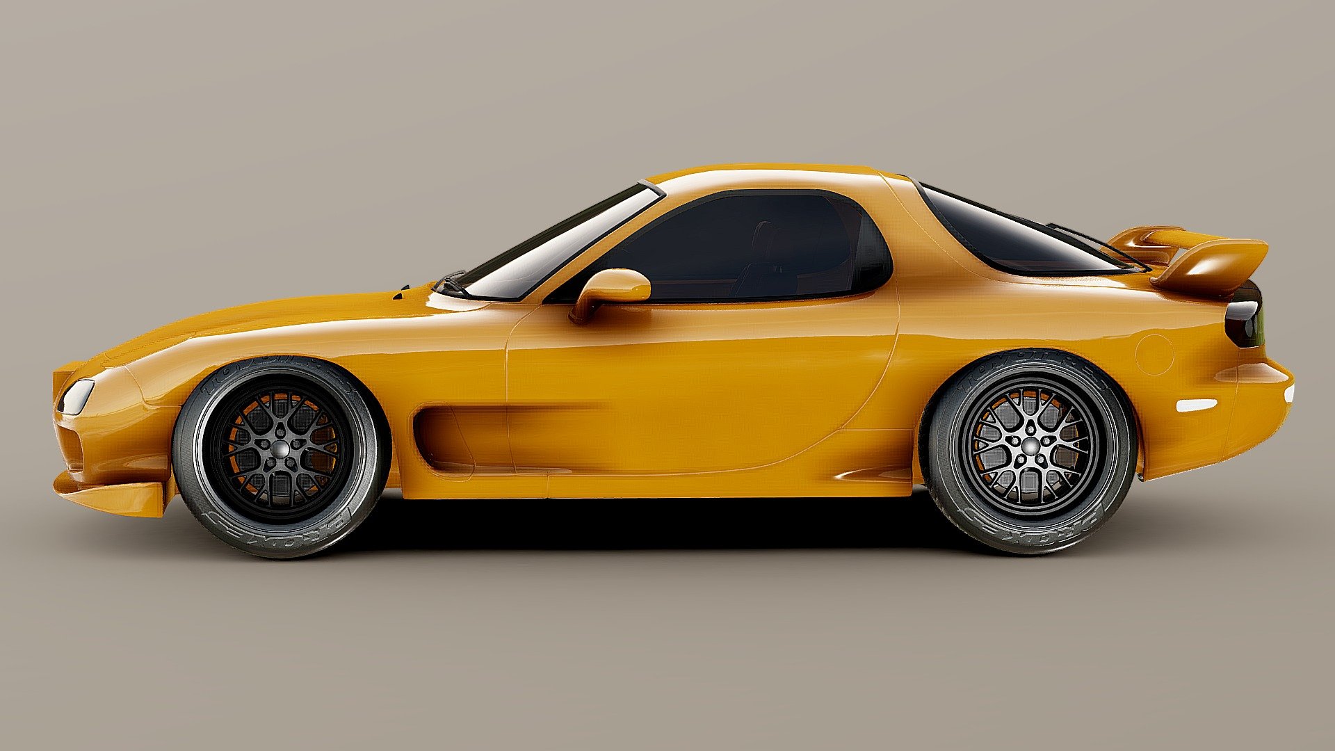 The Mazda RX-7 is a front-engine, rear-wheel-drive, rotary engine-powered sports car that was manufactured and marketed by Mazda from 1978 until 2002 across three generations, all of which made use of a compact, lightweight Wankel rotary engine.

The first-generation RX-7, sometimes referred to as the SA (early) and FB (late), is a two-seater 2-door hatchback coupé. It featured a 12A carbureted rotary engine as well as the option for a 13B rotary engine with electronic fuel injection in later years.

The second-generation RX-7, sometimes referred to as the FC, was offered as a 2-seater coupé with a 2+2 option available in some markets, as well as in a convertible body style. This was powered by the 13B rotary engine, offered in naturally aspirated or turbocharged forms.

The third-generation RX-7, sometimes referred to as the FD, was offered a 2+2-seater coupé with a limited run of a 2-seater option. Some markets were only available as a 2-seater. It featured a sequentially-turbocharged 13B REW engine 3d model