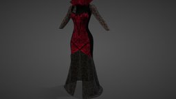 Female Vampire Dress victorian, steampunk, red, standing, lolita, vampire, long, skirt, dress, collar, costume, dracula, countess, pbr, low, poly, female, black, mysteriou