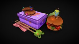 Lunch Box burger, food, fruit, cute, cookies, lunchbox, lunch, handpainted, stylized
