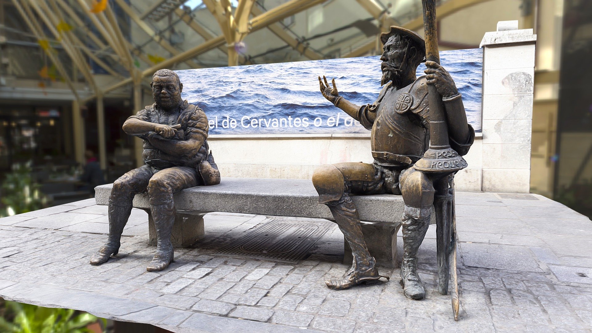 A amazing bronze statue of Don Quixote and Sancho Panza sitting on a bench in front of the Casa Natal Museum, created by Pedro Requejo Novoa. It is located in Alcala de Henares, the home town of Cervantes, the author of the famous masterpiece of Spanish literature.

Created by Sputnik7
Find out more about this model at Soulbank - Statue of Don Quixote and Sancho Panza - 3D model by Soulbank 3d model