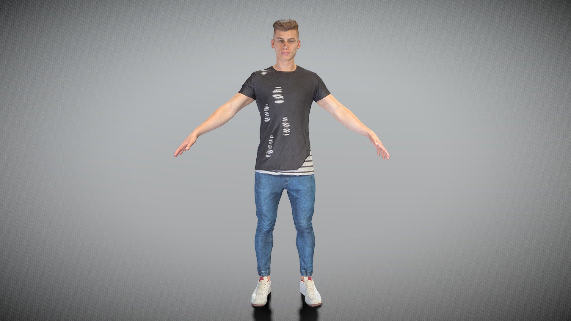 This is a true human size and detailed model of a young handsome man of Caucasian appearance dressed in casual clothes. The model is captured in the A-pose with mesh ready for rigging and animation in all most usable 3d software.

Technical specifications:




digital double scan model

low-poly model

high-poly model (.ztl tool with 5-6 subdivisions) clean and retopologized automatically via ZRemesher

fully quad topology

sufficiently clean

edge Loops based

ready for subdivision

8K texture color map

non-overlapping UV map

ready for animation

PBR textures 8K resolution: Normal, Displacement, Albedo maps

Download package includes a Cinema 4D project file with Redshift shader, OBJ, FBX, STL files, which are applicable for 3ds Max, Maya, Unreal Engine, Unity, Blender, etc. All the textures you will find in the “Tex” folder, included into the main archive.

3D EVERYTHING

Stand with Ukraine! - Handsome man in casual t-shirt and jeans 417 - Buy Royalty Free 3D model by deep3dstudio 3d model