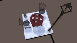 Street Light And Props Pack 2 lamp, paris, plant, wooden, pot, cafe, cloth, coffee, wine, table, spoon, metal, tablecloth, wineglass, croissant, streets, somewhere, expresso, substancepainter, substance, glass, chair, wood, street, gold, caffee, metalpot