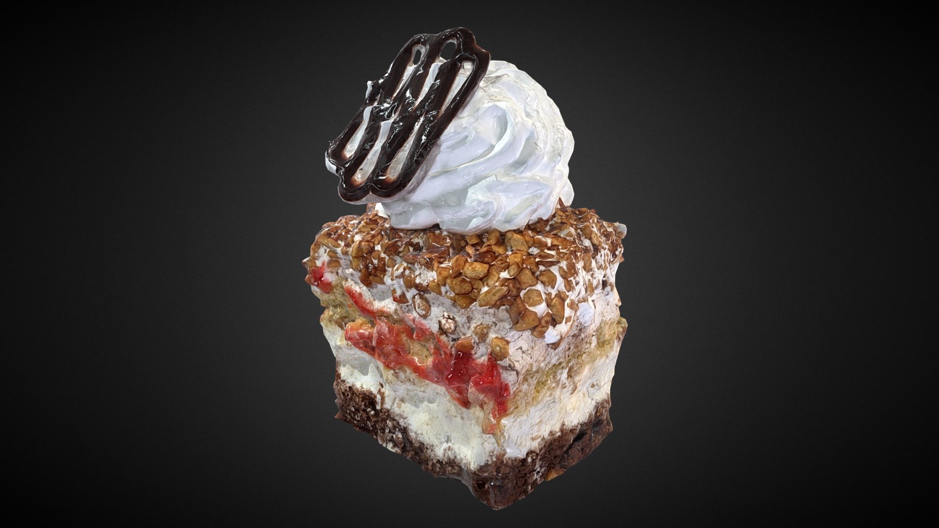 Photogrammetry of a slice of cake with whipped cream 3d model