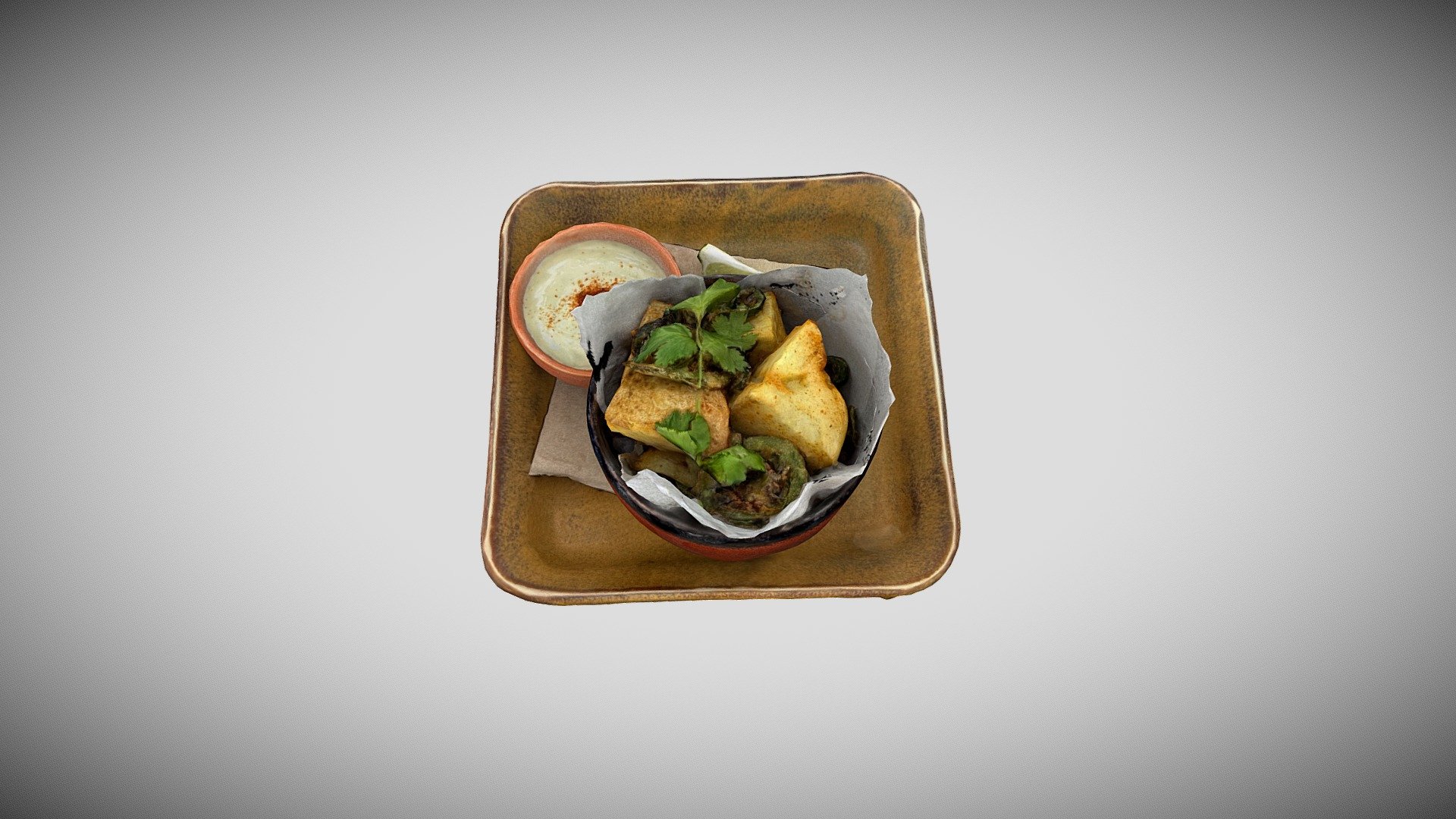 Crispy Potatoes with Deepfried Jalapenos served at Copita in Sausalito, Ca - Copita Papas Bravas - Buy Royalty Free 3D model by Augmented Reality Marketing Solutions LLC (@AugRealMarketing) 3d model