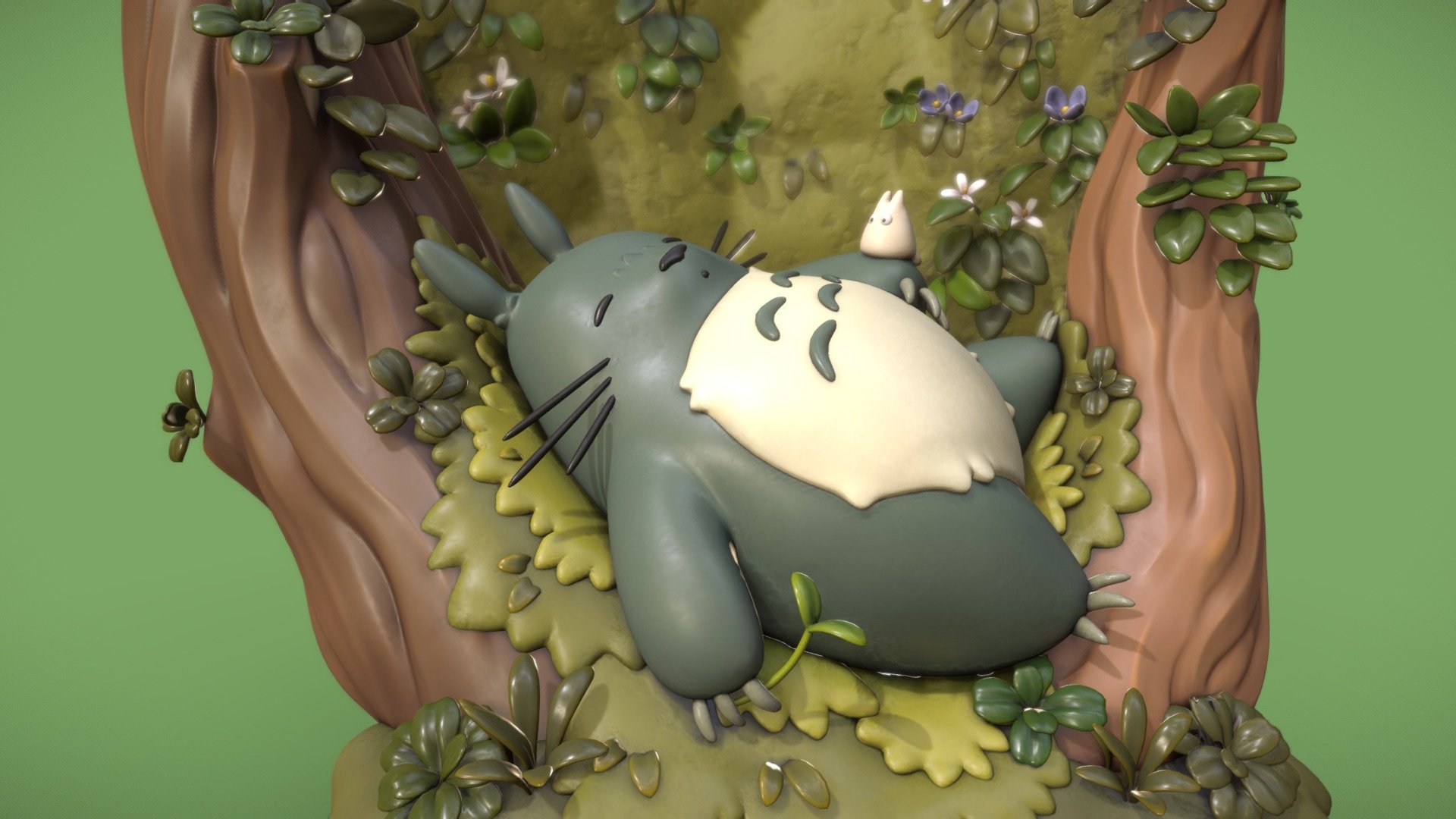 A work in progress model of a sleeping Totoro, from the famous Studio Ghibli animation film My Neighbor Totoro.
Feel free to leave feedback as I will be adjusting this model in the future!

model made in Zbrush and textured in Substance Painter 3d model
