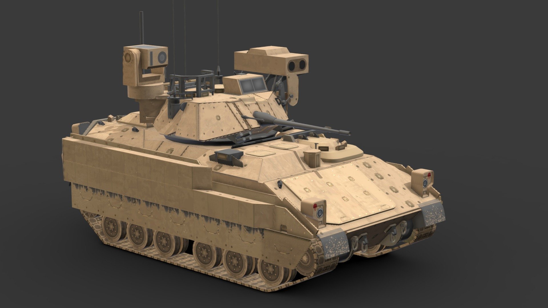 Tank Low-Poly # 3

You can use these models in any game and project.

This model is made with order and precision.

Separated parts (body. wheels. gun).

Very low poly

Average poly count: 15,000 tris.

Texture size: 4096/4096 (BMP).

Number of textures: 1.

Number of materials: 1.

Format: fbx.obj.max.mtl 3d model
