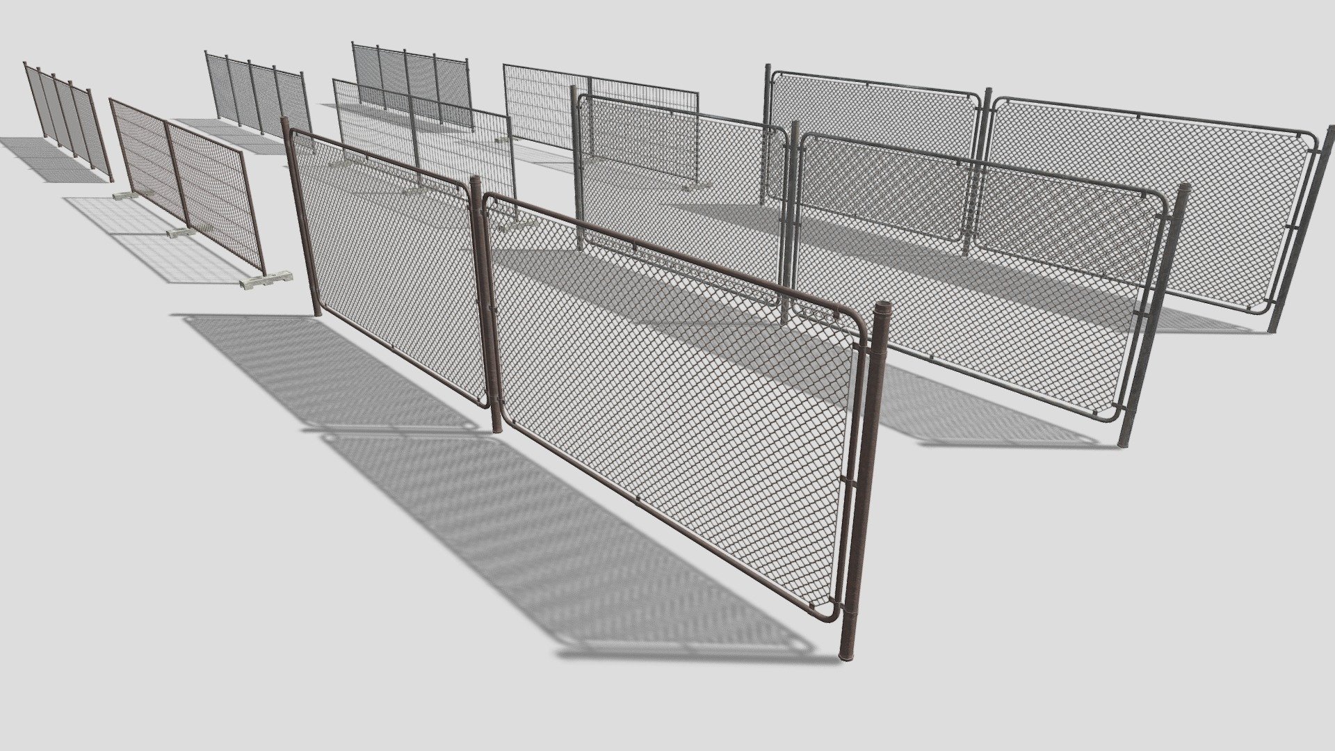 Collection of contruction fences with varying levels of decay 3d model