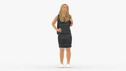 Girl In Striped Dress 0066 style, people, fashion, clothes, dress, miniatures, realistic, woman, striped, character, 3dprint, girl, model