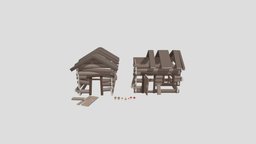 Assets from "Heldenreise medieval, houses, mushrooms, destroyed, house