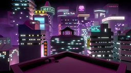 Cyberpunk City Buildings | Baked lights, buildings, roof, cyber, cyberpunk, futurism, night, neon, nightclub, ads, poster, advertising, advertisement, billboards, neonlight, game, futuristic, city, building