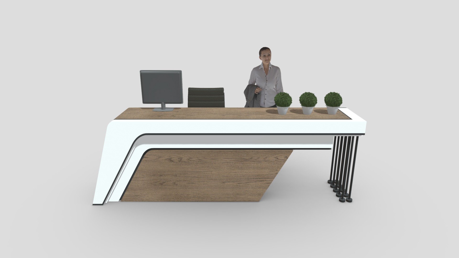 Reception Desk - 088

Native Format File : 3Ds Max 2020 &ndash; Rendering by Vray Next

File save as : 3Ds Max 2017 with converted all object to Editable Poly.

Exporting Formats :
Autodesk FBX ( .fbx ) and OBJ ( .obj &amp; .mtl ).

All 7 Texture maps are include as JPG.

Support 24/7 3d model