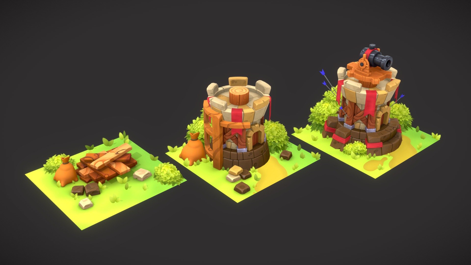 Game-Ready Stylized Tower

In this model, I wanted to make a game-ready asset with as low-poly as possible, and I was able to make the whole scene under 11,500 triangles while doing this, I took care to stay as the concept as possible.

I used two textures in the model. one for the Tower itself and the other for the bushes and grasses.

The model was made in Maya and the sculpt was made in Blender, the textures were done in Substance Painter and Photoshop. Rendered in Blender and composited in DaVinci Resolve.

View full project on Artstastion
https://www.artstation.com/artwork/EaGdBv - Stylize Tower - 3D model by Atilay 3d model