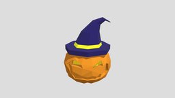 Low poly halloween witch pumkin pumkin, game-ready, low-poly, lowpoly, halloween