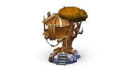 Cartoon Old Wooden House on the Tree tree, tower, wooden, toon, tent, historic, towerdefense, log, ladder, board, crown, antique, planks, barn, boulder, branch, treehouse, old, beam, shelter, bouldering, treestump, treetrunk, tower-defense, lowpoly-gameasset-gameready, lowpolymodel, homestead, cnut, handpainted, architecture, low-poly, cartoon, lowpoly, stone, gameasset, house, home, textured, gameready
