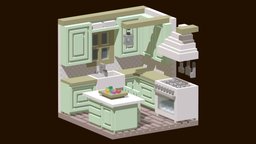 Isometric kitchen Voxel room, cute, vintage, 3dart, kitchen, isometric, voxel, magicavoxel