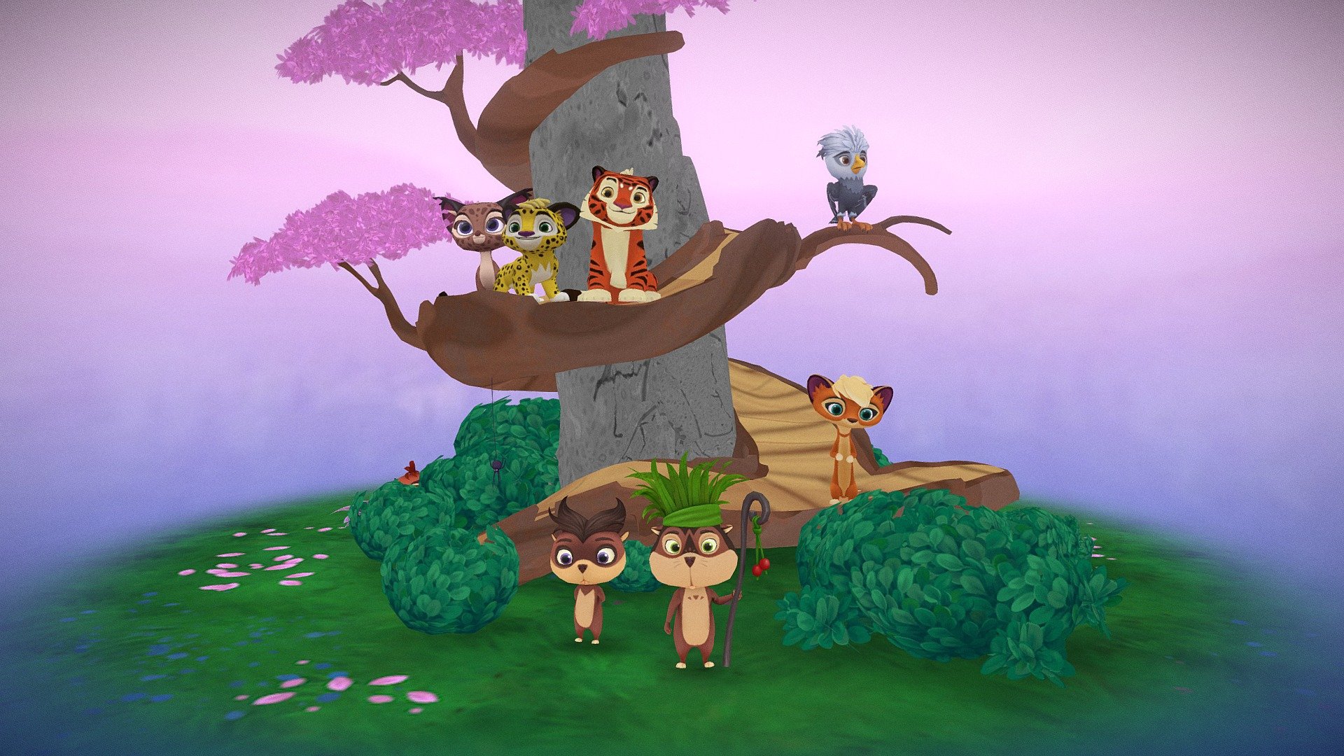 The characters from Leo and Tig: Forest Adventures game 3d model